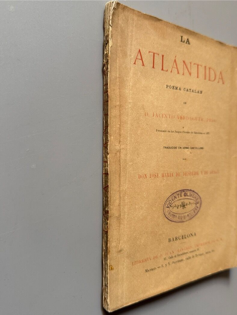 La Atlántida, Jacinto Verdaguer - Librería de D. Juan Oliveres, ca. 1880