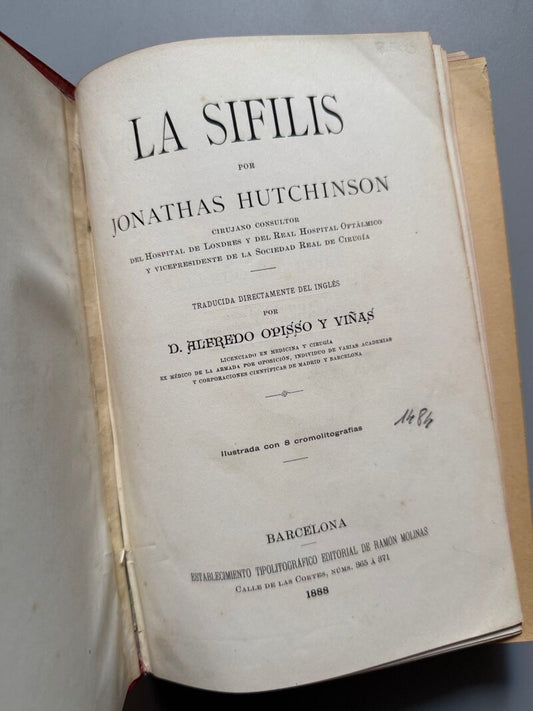 La sífilis, Jonathas Hutchinson - Editorial de Ramón Molinas, 1888