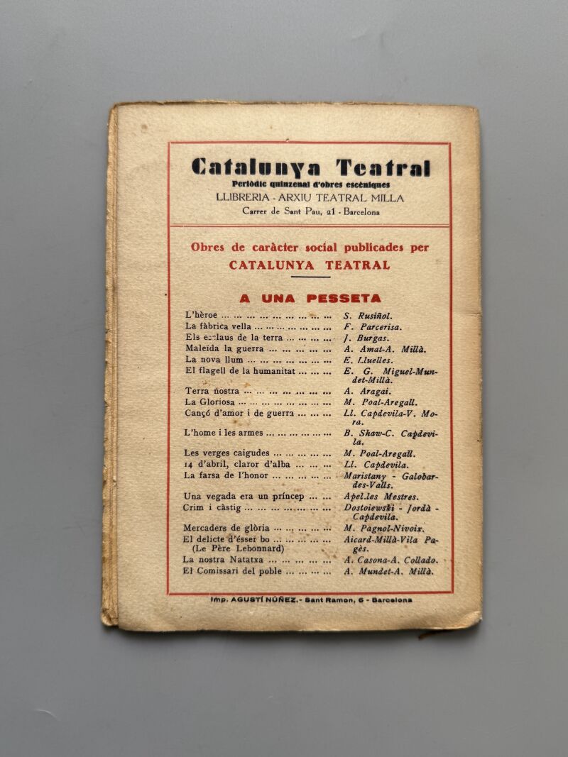 El comissari del poble, A. Mundet y A. Millà. Guerra Civil - Llibreria Millà, 1936