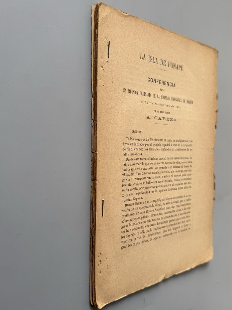Isla de Ponapé. Conferencia, A. Cabeza - Boletín de la Sociedad Geográfica de Madrid, 1891