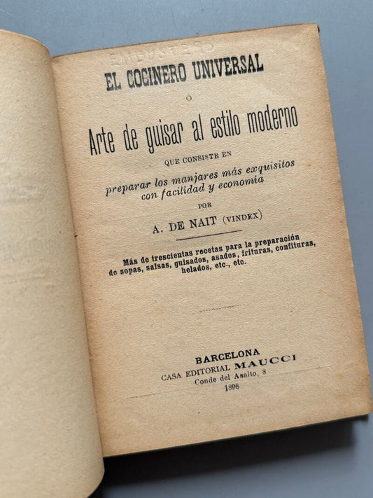 El cocinero universal, A. de Nait - Casa Editorial Maucci, 1896