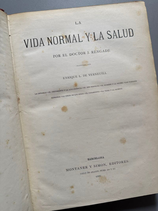 La vida normal y la salud, Doctor J. Rengade - Montaner y Simón, 1886