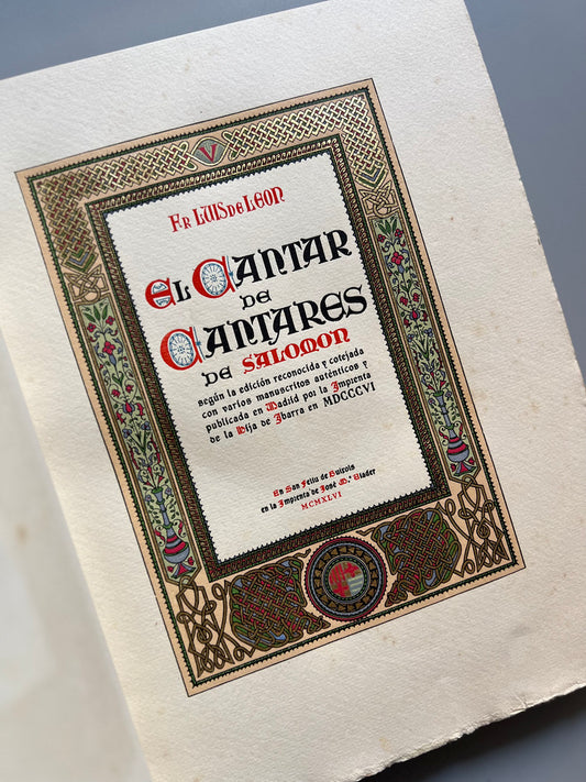 Libro de: El Cantar De Cantares De Salomon - Fray Luis De León - Imprenta De José Mª Viader. 1946