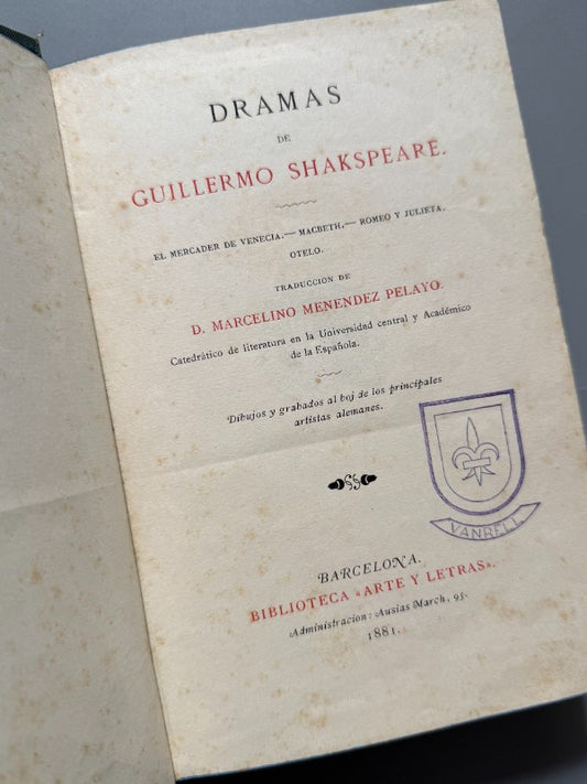Dramas de Shakespeare, William Shakespeare - Biblioteca Arte y Letras, 1881