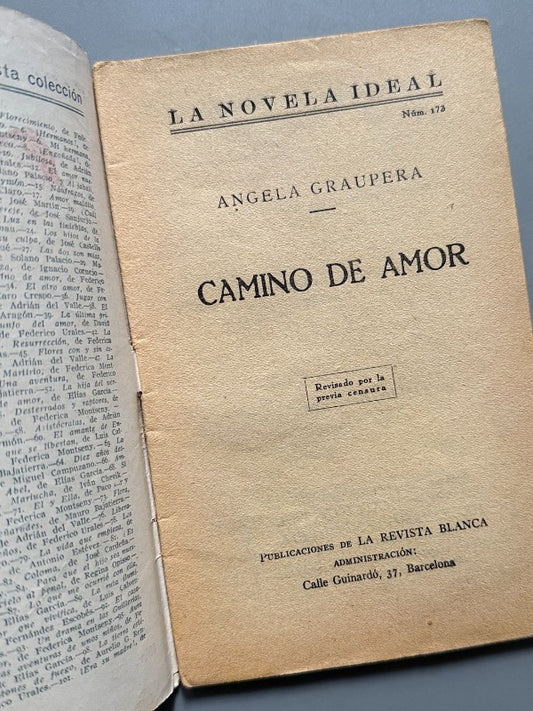 Camino de amor, Ángela Graupera (La Novela Ideal nº173) - La Revista Blanca, años 20-30