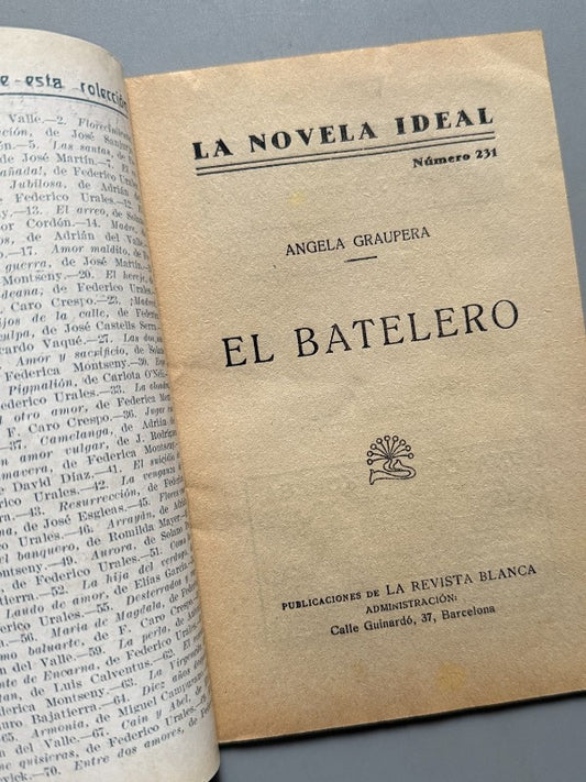 El batelero, Ángela Graupera (La Novela Ideal nº231) - La Revista Blanca, años 20-30