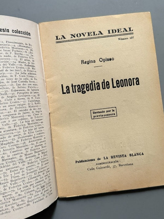 La tragedia de Leonora, Regina Opisso (La Novela Ideal nº137) - La Revista Blanca, años 20-30