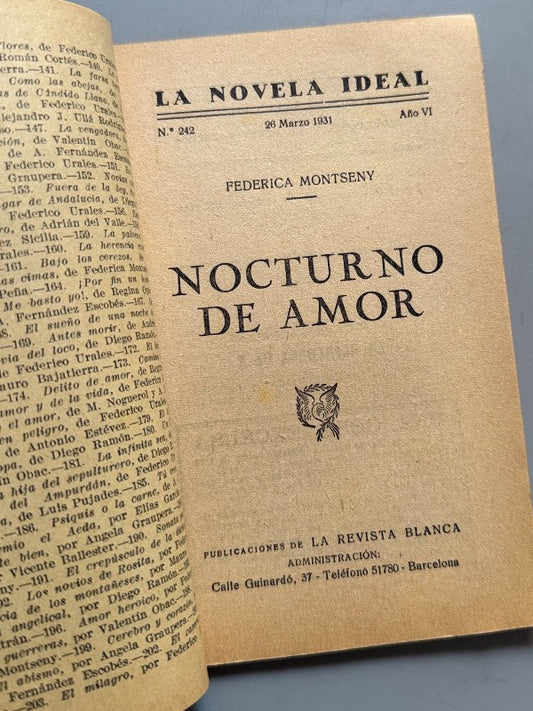 Nocturno de amor, Federica Montseny (La Novela Ideal nº242) - La Revista Blanca, 1931