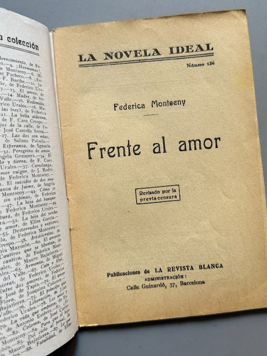 Frente al amor, Federica Montseny, La Novela Ideal nº136 - La Revista Blanca, años 20-30