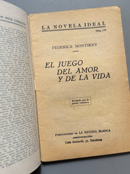 Juego del amor y de la vida, Federica Montseny, La Novela Ideal nº175 - años 20-30