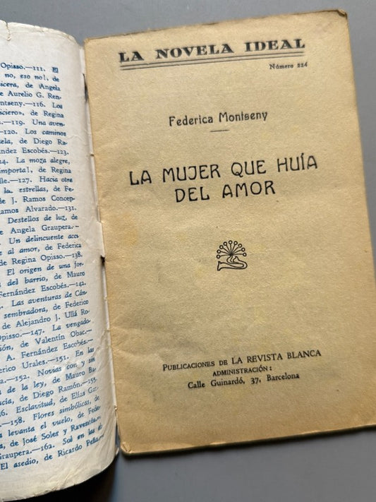 La mujer que huía del amor, Federica Montseny, La Novela Ideal nº224 - La Revista Blanca años 20-30