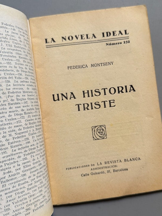 Una historia triste, Federica Montseny, La Novela Ideal (nº232) - La Revista Blanca, años 20-30