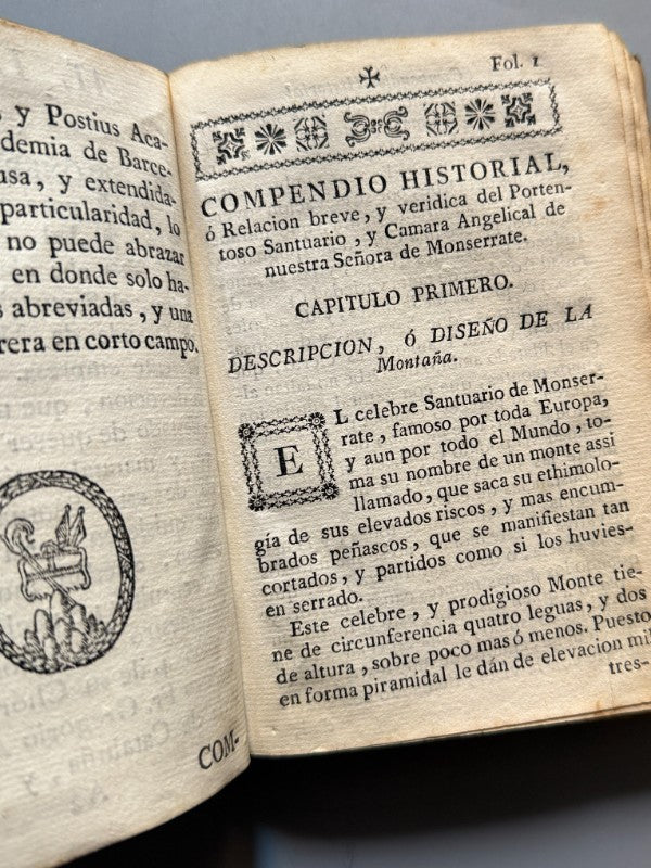 Compendio Historial Santuario Nuestra Señora de Monserrate - Manuel Texero, ca. 1790
