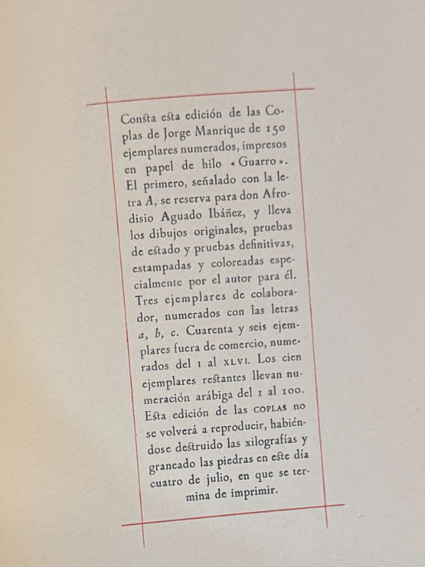 Coplas de Jorge Manrique. Ejemplar nºXVIII de L - Afrodisio Aguado, 1947