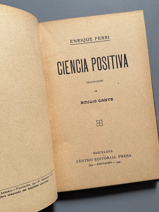 Ciencia positiva, Enrique Ferri - Centro Editorial Presa, ca. 1920
