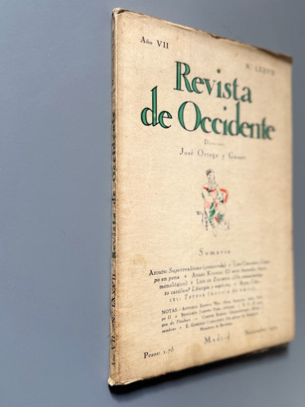 Revista de Occidente. Rosa Chacel (capítulo novela Teresa), Azorín - Año VII, nºLXXVII, 1929