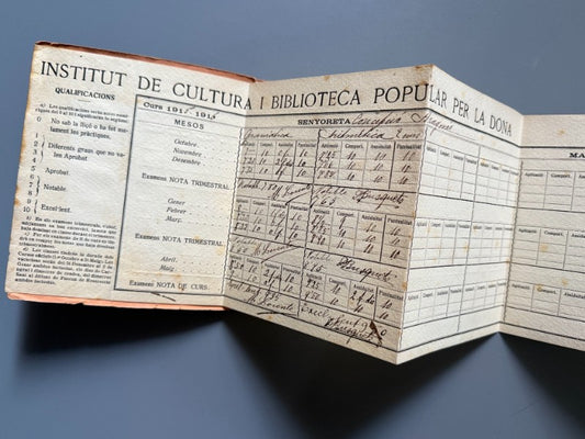 Carnet Institut de Cultura i Biblioteca Popular de la Dona - Curso 1915-1916