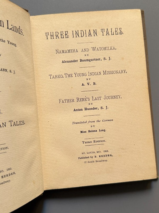 Three indian tales, Alexander Baumgartner entre otros - B. Herder, 1910