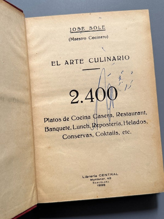 El arte culinario, José Sole - Librería Central, 1935