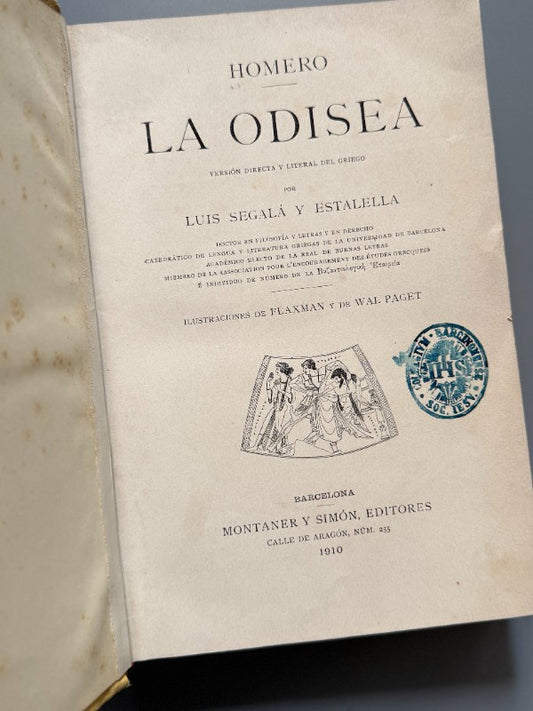 La Odisea, Homero (edición especial en dorado) - Editorial Montaner y Simón, 1910