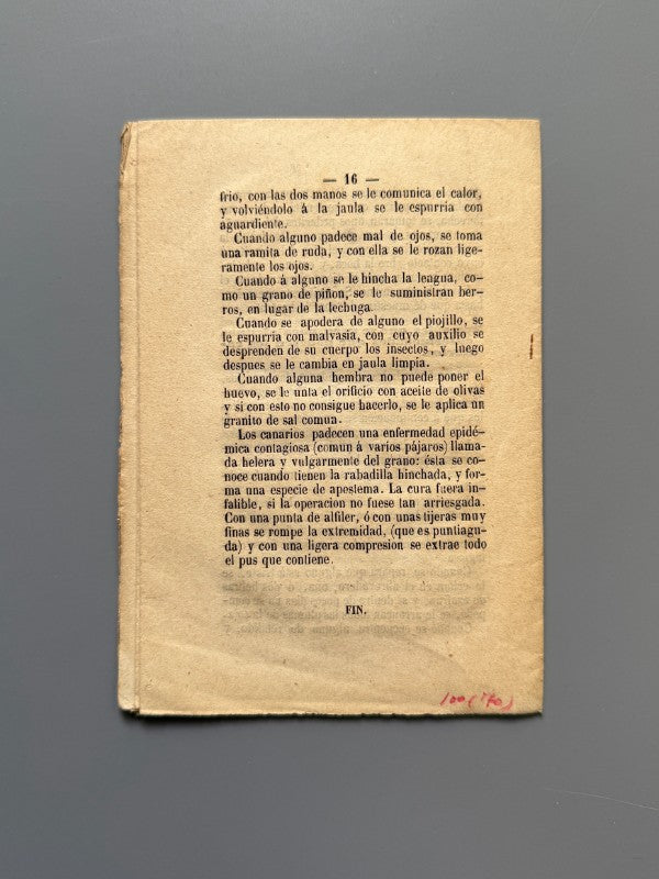 Tratado de las crias de canarios - Librería de los sucesores de Font, 1861
