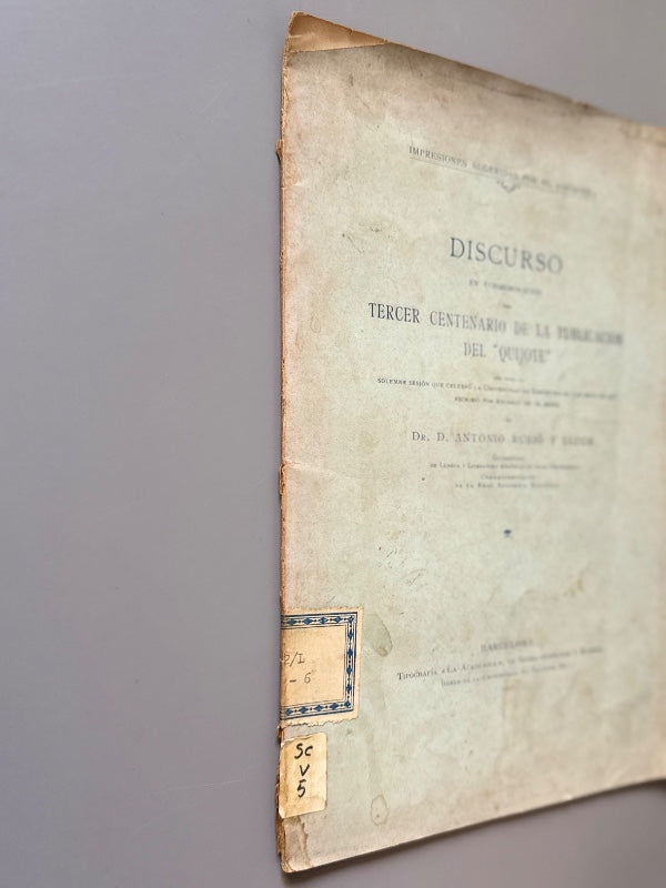 Discurso tercer centenario de la publicación del "Quijote" - Antonio Rubió y Lluch, 1905