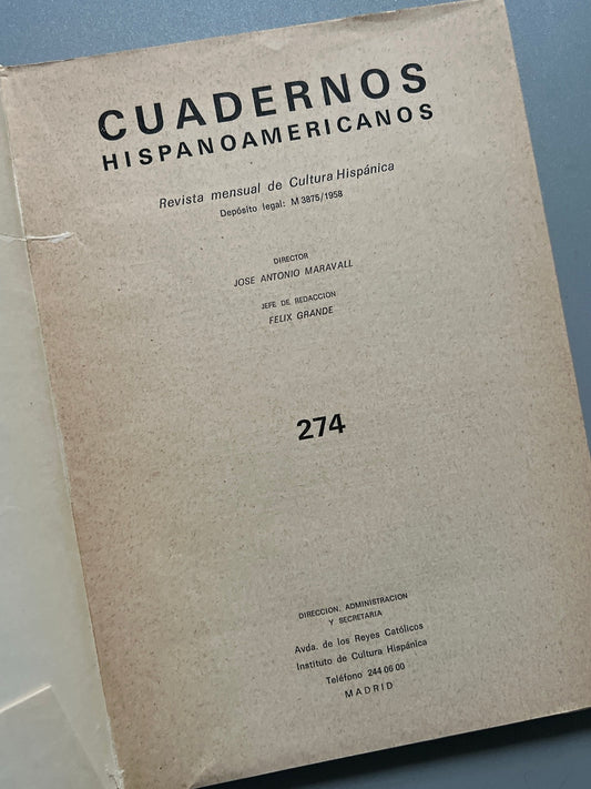 Libro de: Cuadernos hispanoamericanos nº274 - Ediciones Mundo Hispánico, 1973