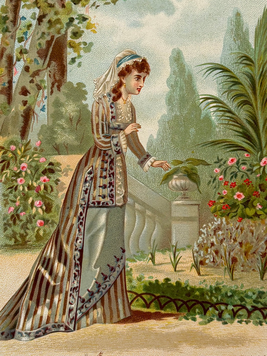 Cromolitografía "La jardinera asombrada" - La vida de las flores, 1878