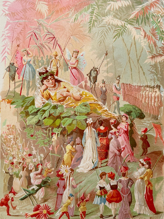 Cromolitografía "El motín de las flores" - La vida de las flores, 1878