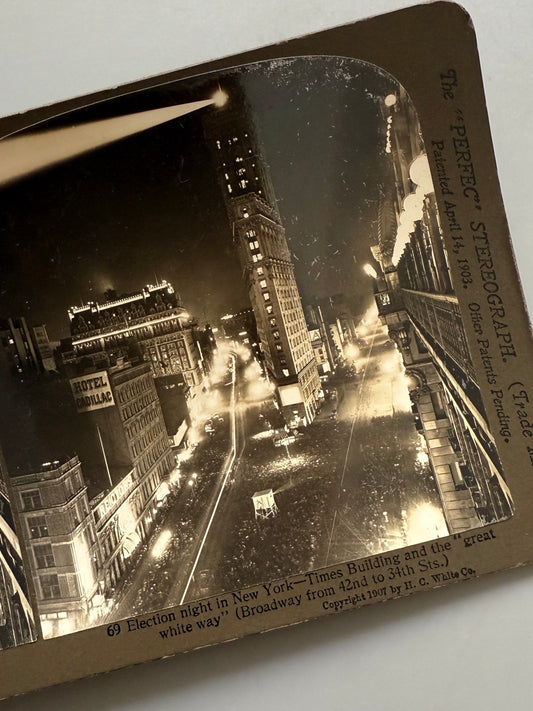 Fotografía estereoscópica Election night en Nueva York - H. C. White Co., ca. 1907