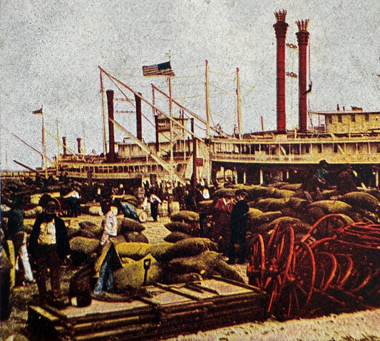 Fotografía estereoscópica coloreada barcos Nueva Orleans - World Series, ca. 1895
