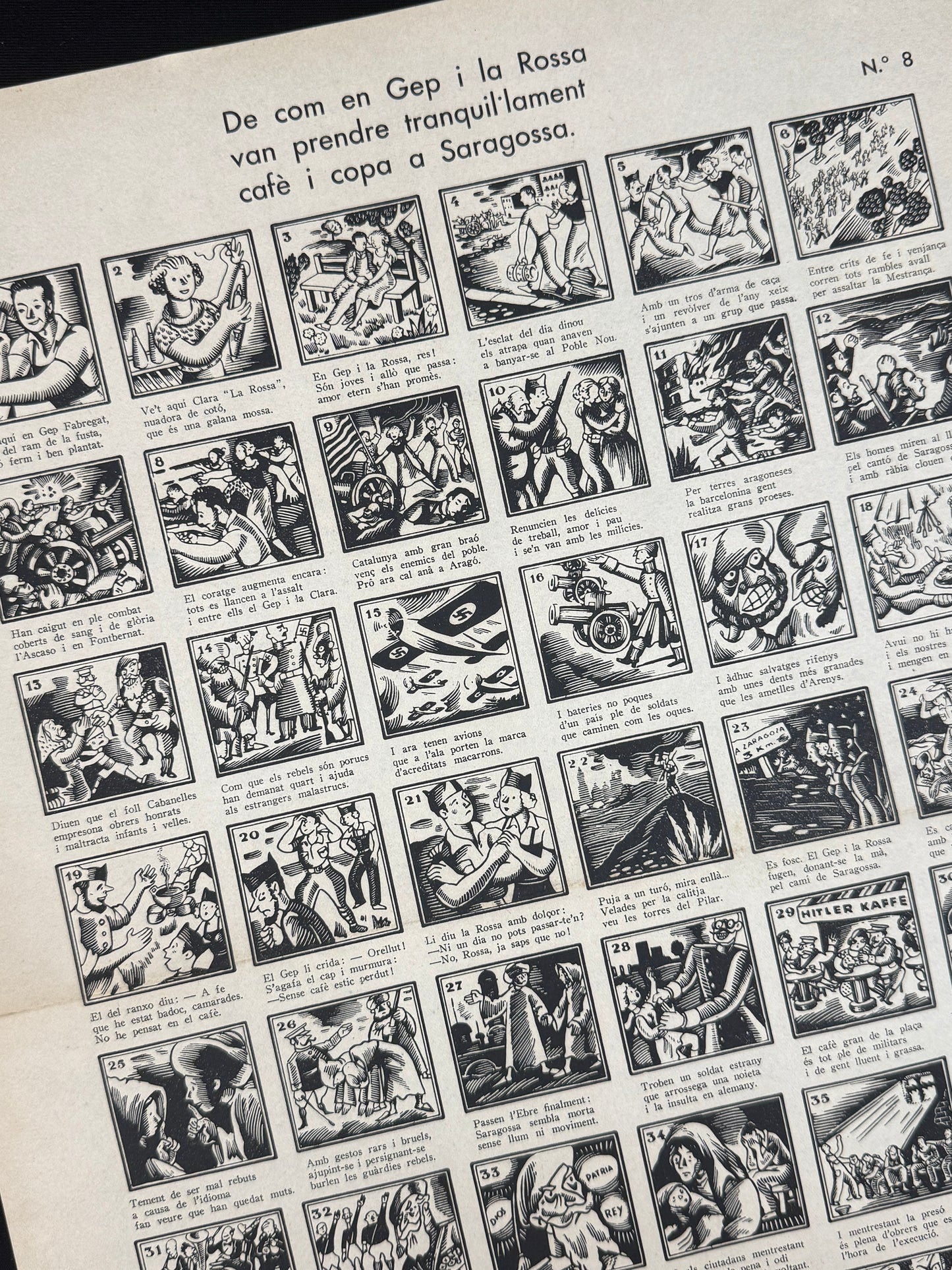 Auca. De com en Gep i la Rossa van prendre tranquil·lament cafè i copa a Saragossa, nº8 (Guerra Civil) - Comissariat de Propaganda de la Generalitat de Catalunya, 1937