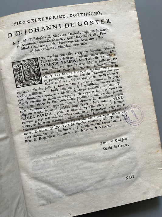 Materies medica exhibens virium medicamentorum simplicium catalogos in tres libros divisa, Davide de Gorter - Patavii, 1767