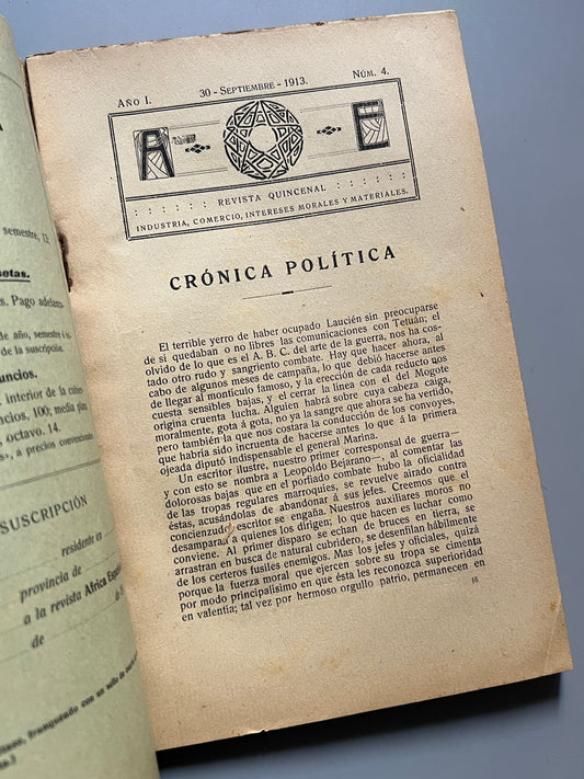 África Española, Revista de colonización nº4 Año 1 - Madrid, 30 septiembre 1913