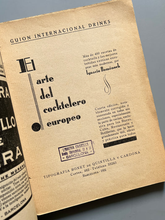 El arte del cocktelero europeo, Ignacio Domenech - Barcelona, 1931