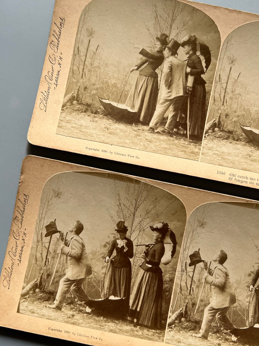 Fotografías estereoscópicas, escena de humor/ teatro - Littleton View Co. 1890