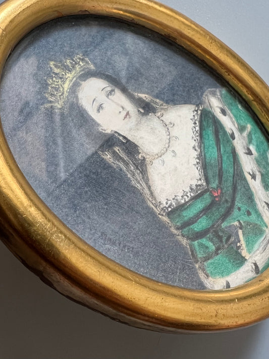 Miniatura retrato de dama en dibujo y acuarela, firmado por Mary Roig - Finales siglo XIX o Principios del XX