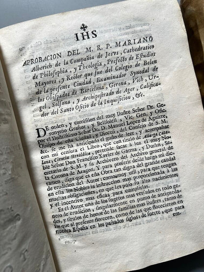 Adarga Catalana, Arte Heraldica - Francisco Xavier de Garma - Imprenta de Mauro Martí, 1753, 2 Tomos