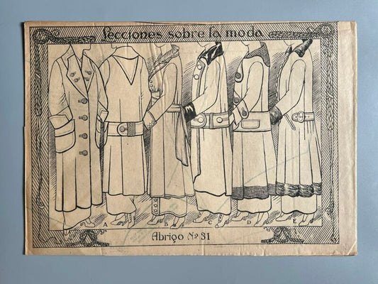 Lecciones sobre la moda. Abrigo nº31. Patrones graduables Sistema Martí - ca. 1915-20