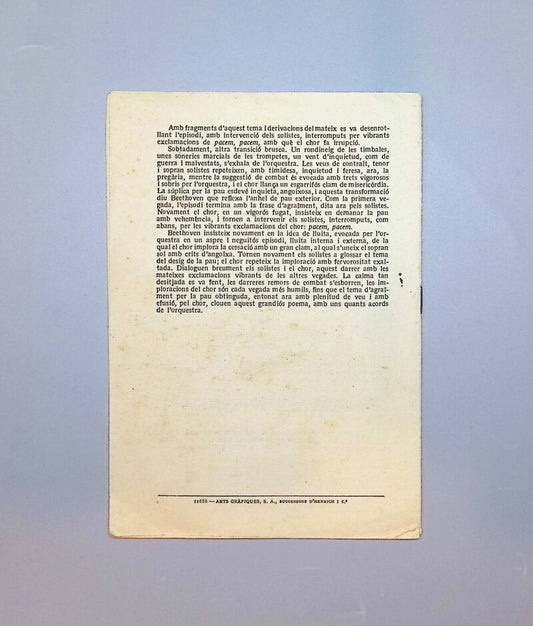 Folleto. Centenari de la mort de Beethoven. Palau de la Música, 1927