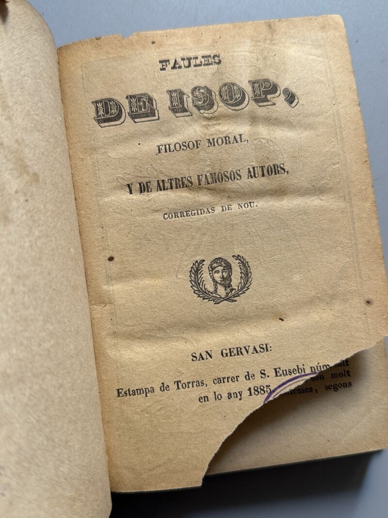 Faules de Isop y de altres famosos autors - Estampa de Torras. San Gervasi, 1885