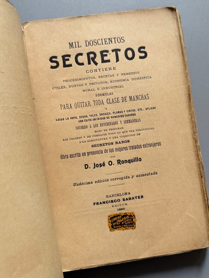 Mil doscientos secretos para quitar toda clase de manchas, José O. Ronquillo - 1904