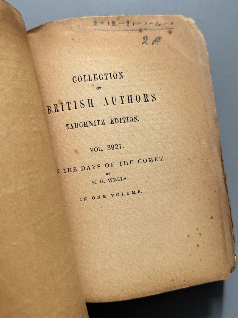 In the days of the comet, H. G. Wells - Bernhard Tauchnitz, 1906