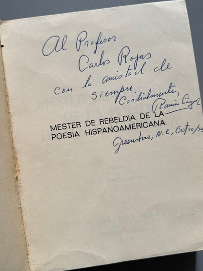 Mester de rebeldía de la poesía hispanoamericana, Ramiro Lagos. Firmado - Ediciones Dos Mundos, 1974