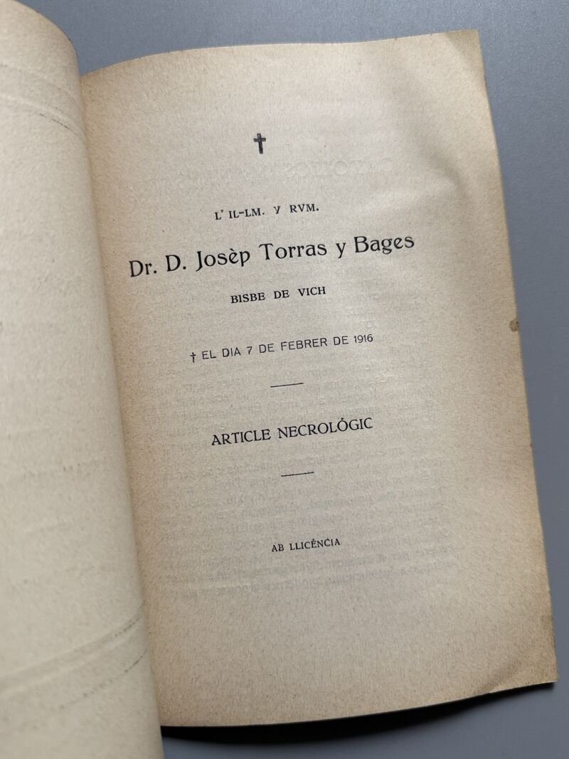 Article necrológic Josèp Torras y Bages, Josèp Alabèrn - Manresa, 7 de febrer de 1916