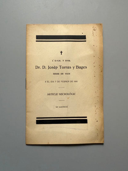 Article necrológic Josèp Torras y Bages, Josèp Alabèrn - Manresa, 7 de febrer de 1916