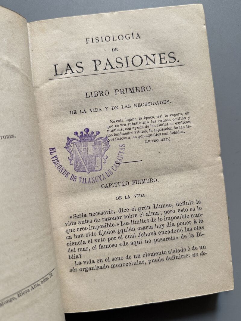 La fisiología de las pasiones, Ch. Letourneau - Jané Hermano Editores, ca. 1890