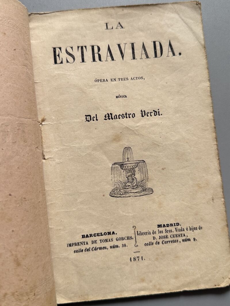 La Traviata, Verdi - Imprenta de Tomas Gorchs, 1871
