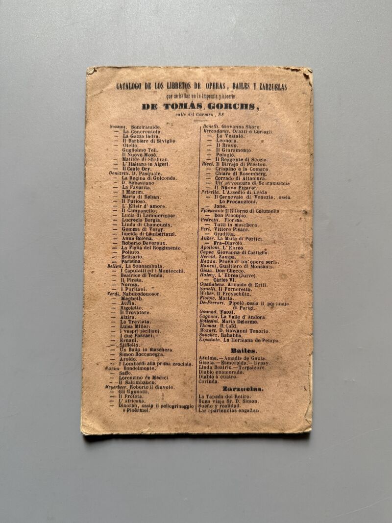 La Traviata, Verdi - Imprenta de Tomas Gorchs, 1871