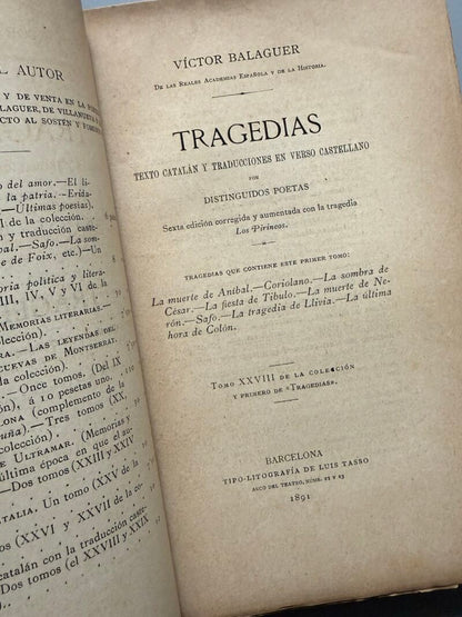 Tragedias, Víctor Balaguer - Tipo-Litografía de Luís Tasso, 1891